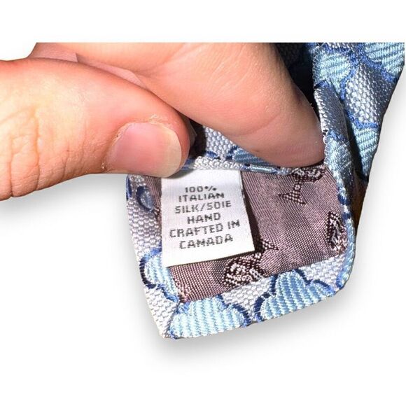 Dion Neckwear Light Blue Clover 100% Silk Handmade Tie - Picture 5 of 5